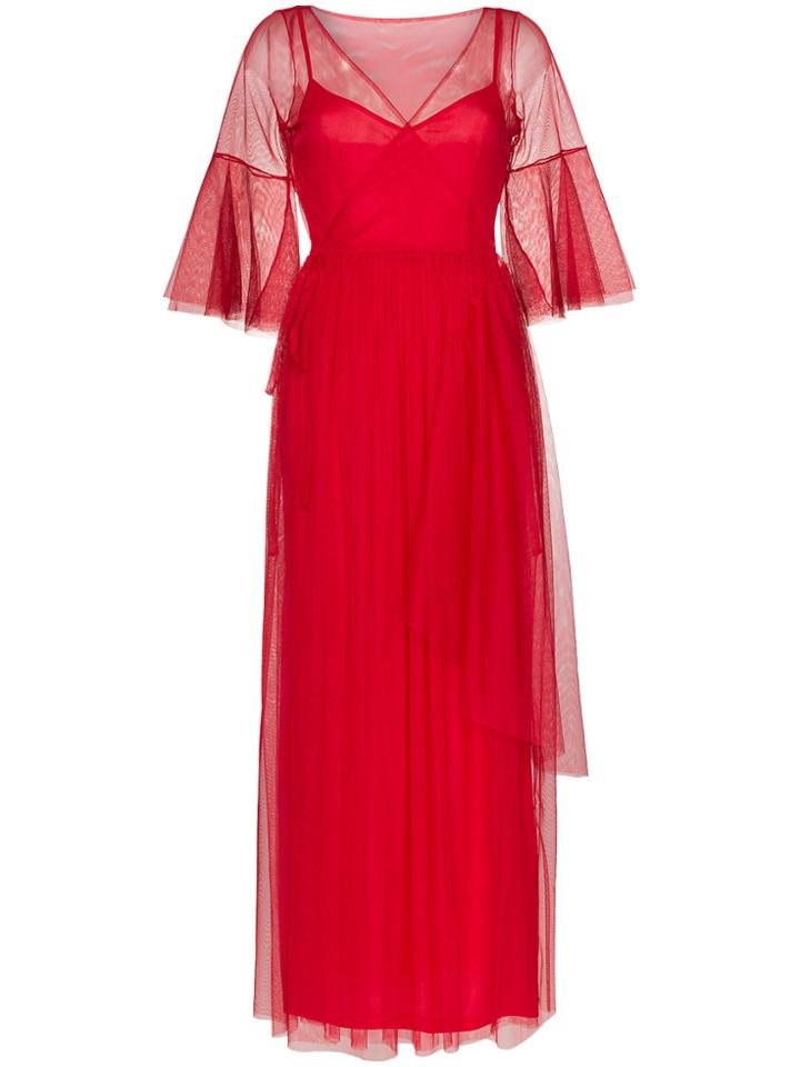 Staud Stella Tulle Detail Evening Dress - Red