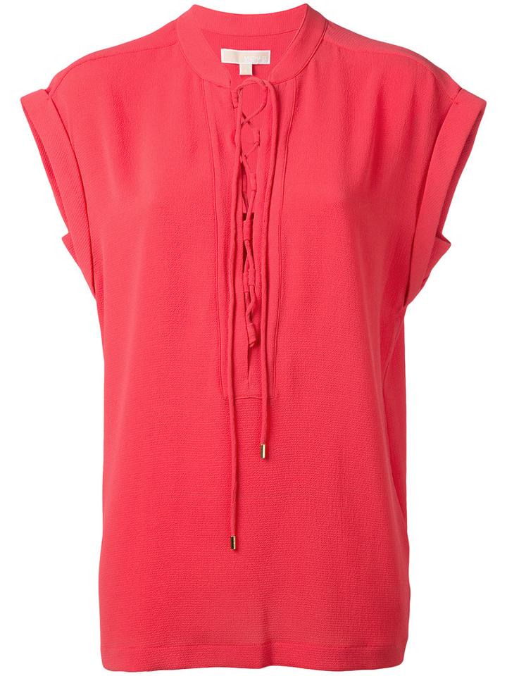 Michael Michael Kors Lace-up Neck T-shirt, Women's, Size: Large, Red, Polyester/spandex/elastane