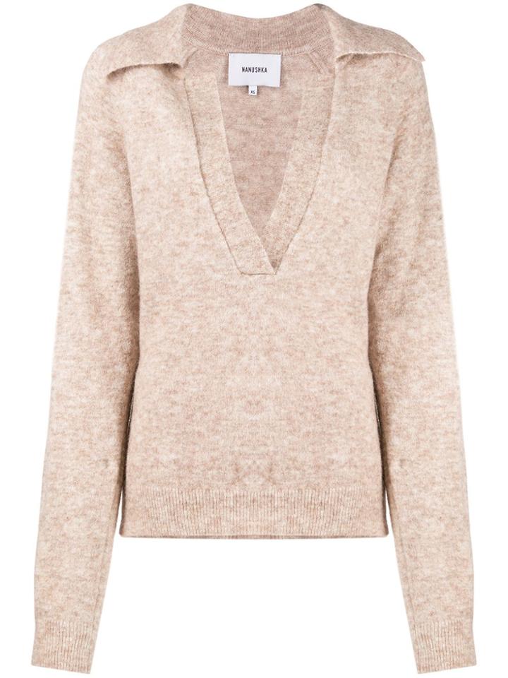 Nanushka Pointed Collar Open Front Top - Neutrals