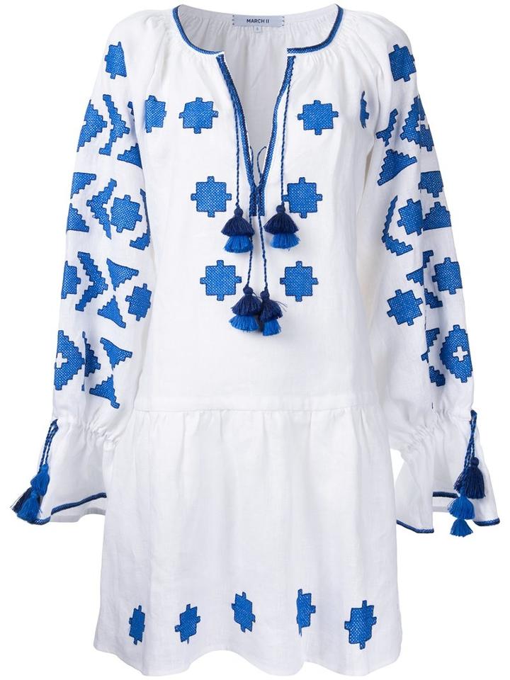 March 11 - Flower Pixel Dress - Women - Linen/flax - S, White, Linen/flax