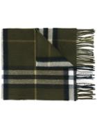 Burberry Fringed Checked Scarf, Women's, Grey, Cashmere