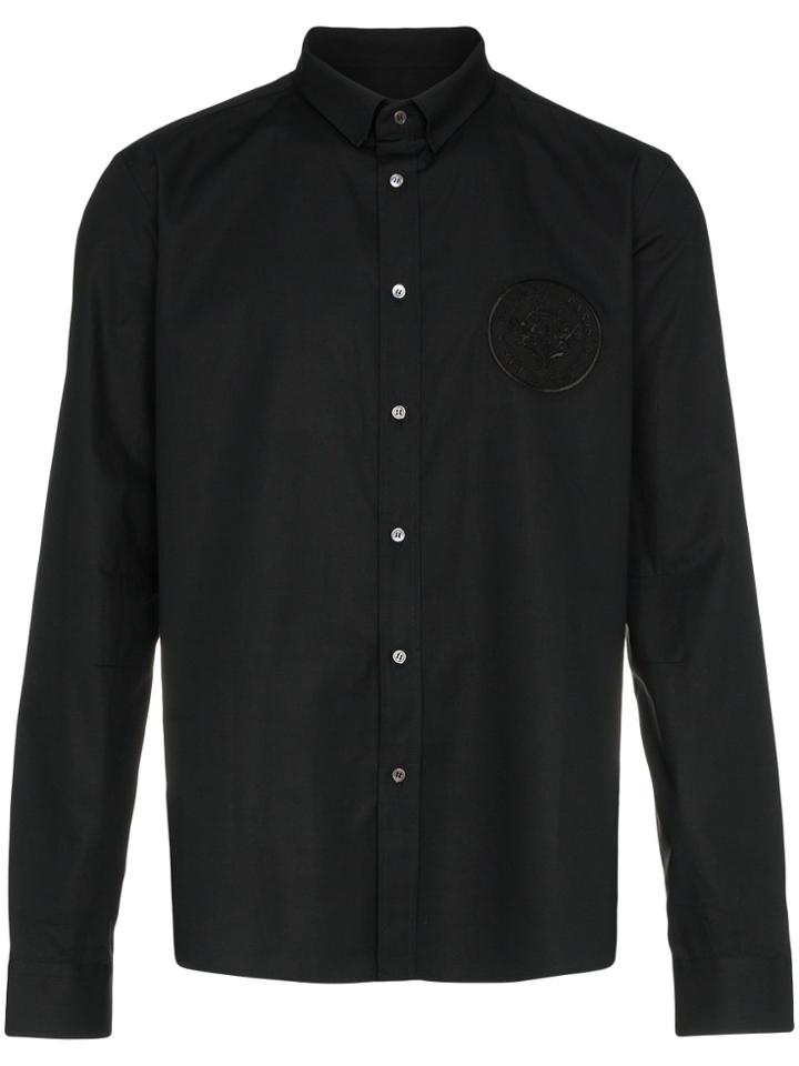 Balmain Logo Embroidered Cotton Long Sleeve Shirt - Black