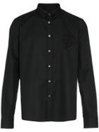 Balmain Logo Embroidered Cotton Long Sleeve Shirt - Black