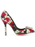 Dolce & Gabbana Daisy And Poppy Print Pumps, Women's, Size: 40, Viscose/leather/glass