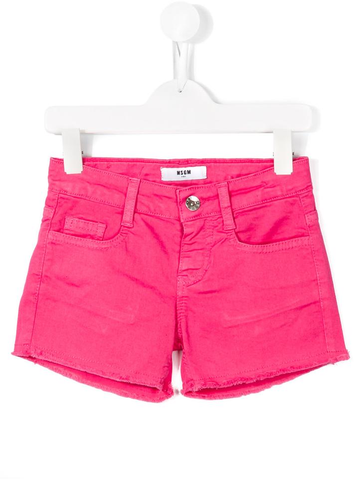 Msgm Kids Frayed Hem Denim Shorts, Girl's, Size: 12 Yrs, Pink/purple