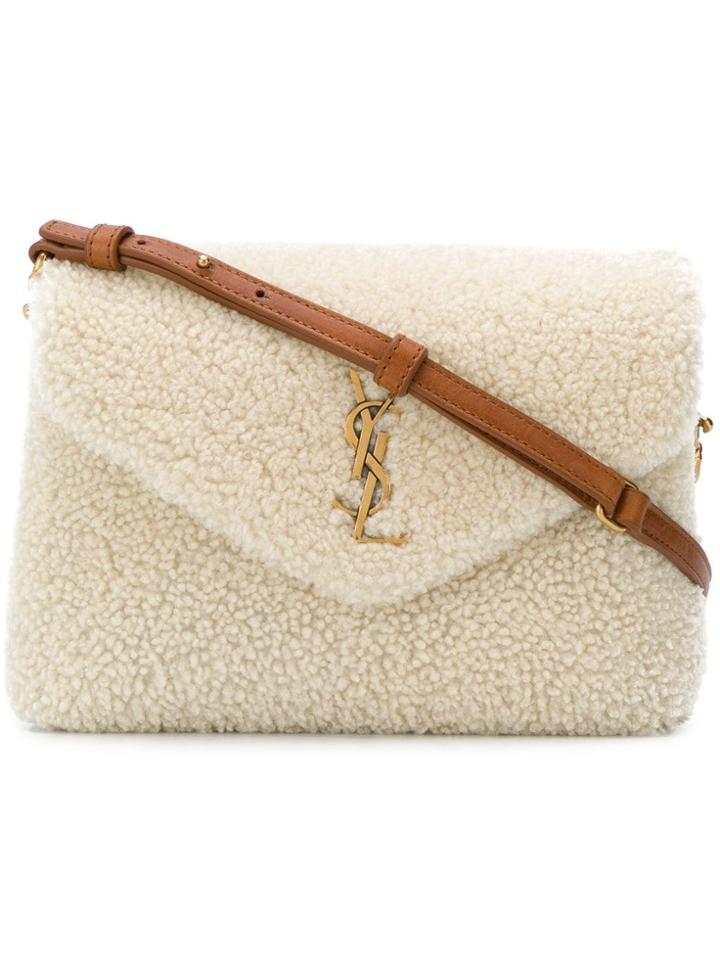 Saint Laurent Monogram Shearling Clutch - Nude & Neutrals