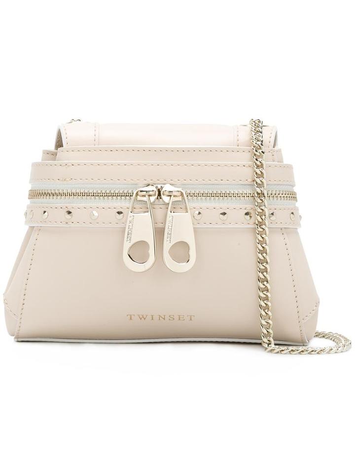 Twin-set Front Zip Crossbody Bag, Women's, Nude/neutrals, Leather/metal (other)