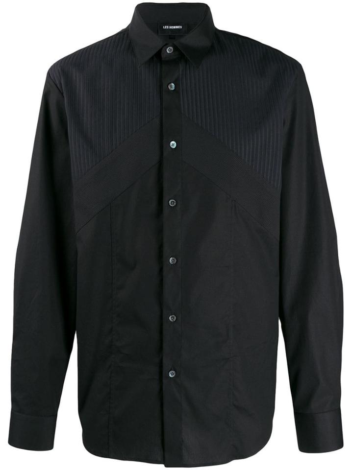 Les Hommes Oversized Shirt With Mixed Fabric - Black