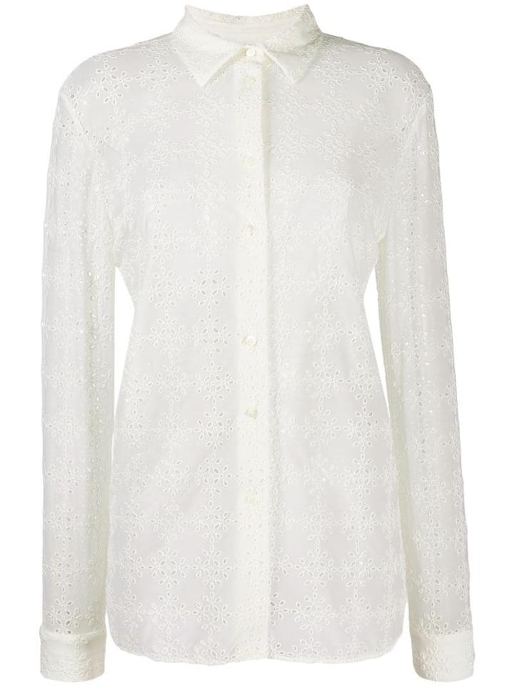Jil Sander Topstitching Floral Sheer Shirt - White