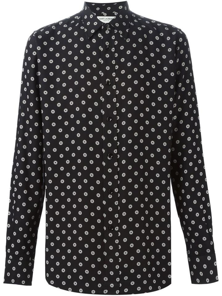 Saint Laurent Small Print Shirt, Men's, Size: 40, Black, Viscose