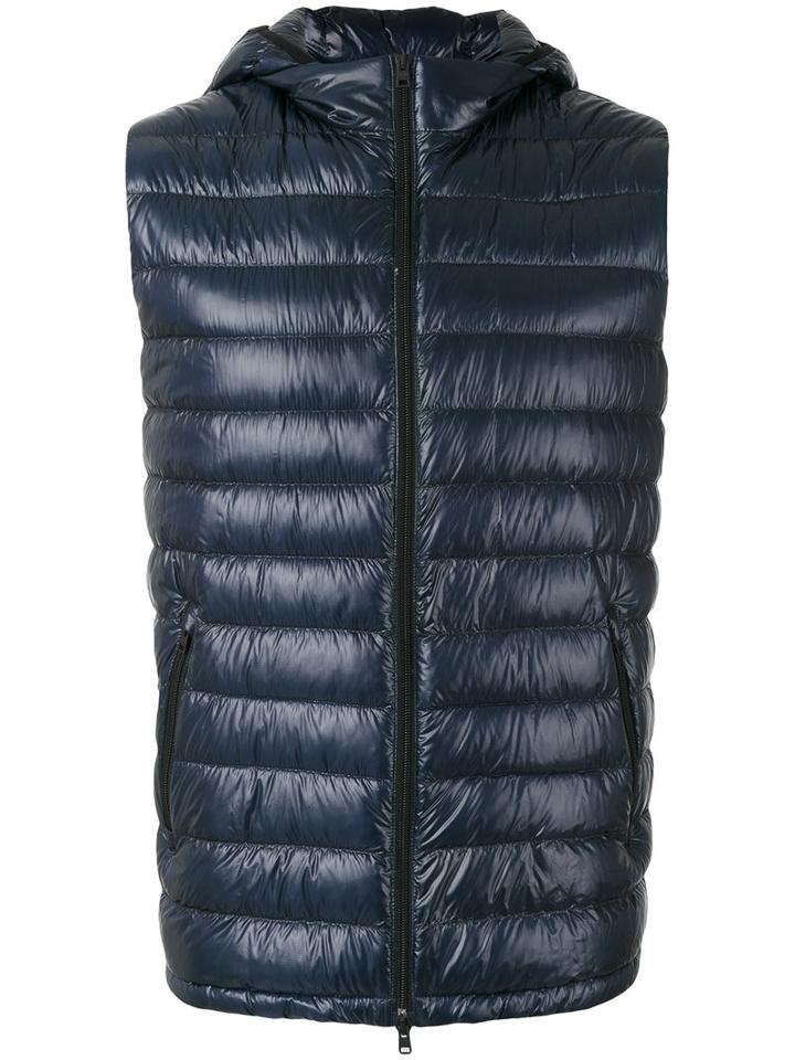 Herno Zipped Hooded Gilet, Men's, Size: 54, Blue, Goose Down/polyimide