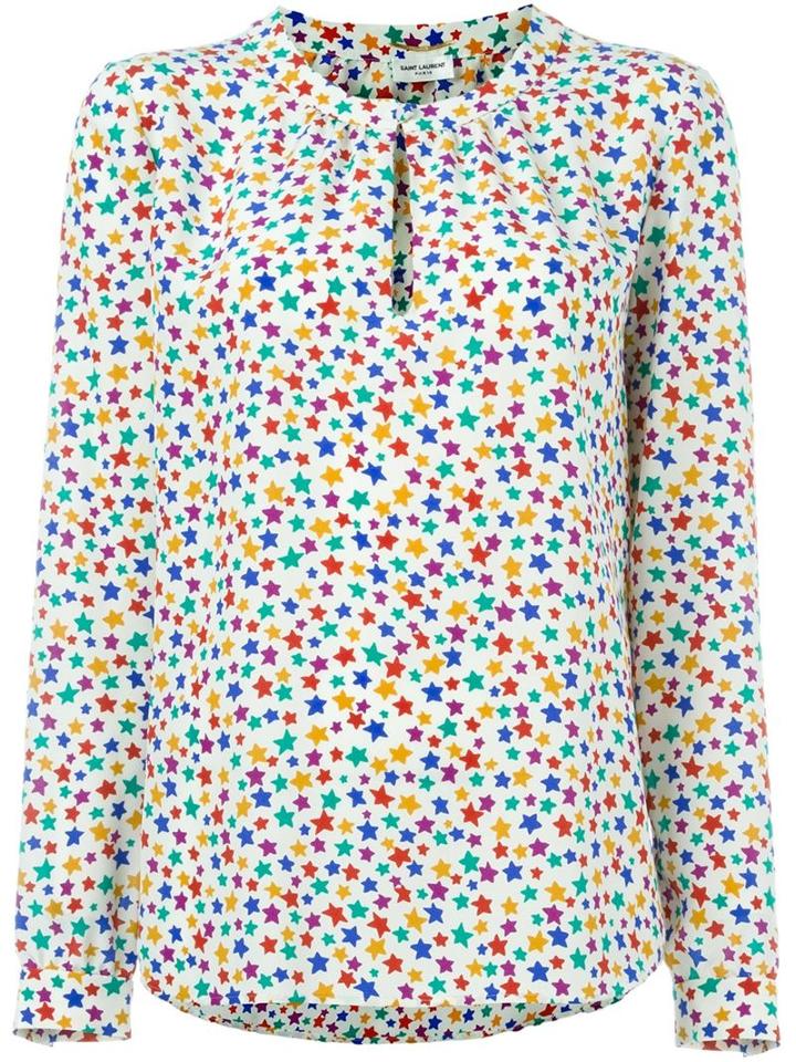 Saint Laurent Star Print Blouse, Women's, Size: 40, White, Silk