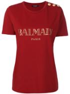 Balmain - Logo Print T-shirt - Women - Cotton - 36, Red, Cotton
