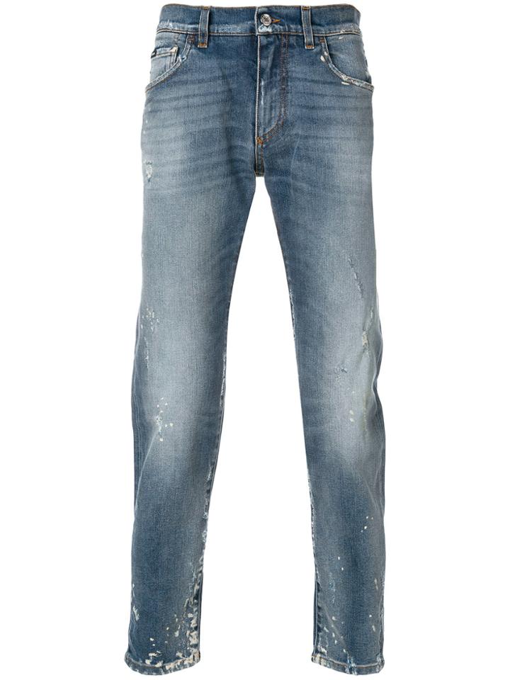Dolce & Gabbana Paint Splattered Slim Fit Jeans - Blue