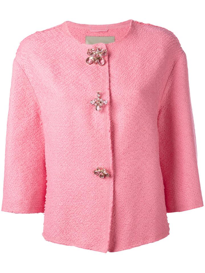 Ermanno Scervino - Floral Buttons Tweed Jacket - Women - Cotton/linen/flax/polyamide/polyester - 40, Pink/purple, Cotton/linen/flax/polyamide/polyester