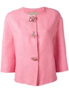Ermanno Scervino - Floral Buttons Tweed Jacket - Women - Cotton/linen/flax/polyamide/polyester - 40, Pink/purple, Cotton/linen/flax/polyamide/polyester