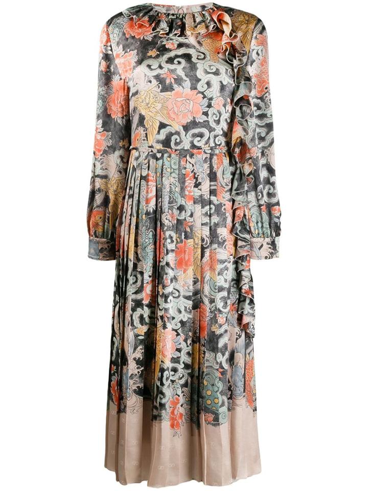Valentino Oriental Print Satin Dress - Neutrals