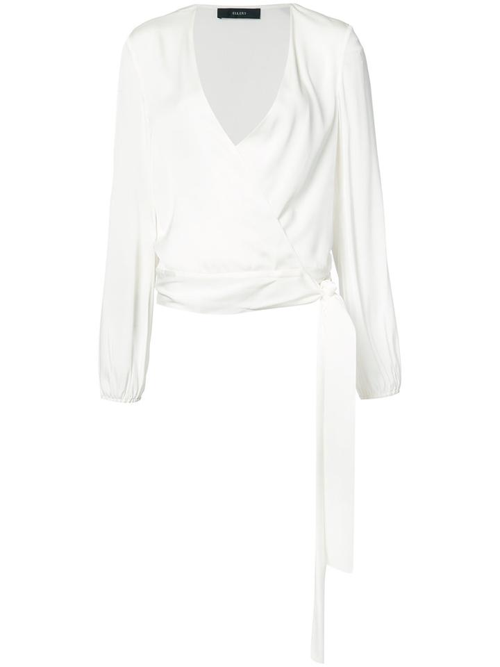 Ellery V-neck Wrap Blouse, Women's, Size: 8, White, Silk/spandex/elastane