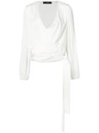 Ellery V-neck Wrap Blouse, Women's, Size: 8, White, Silk/spandex/elastane