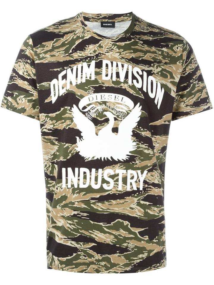 Diesel Camouflage Print T-shirt, Men's, Size: Xxl, Green, Cotton