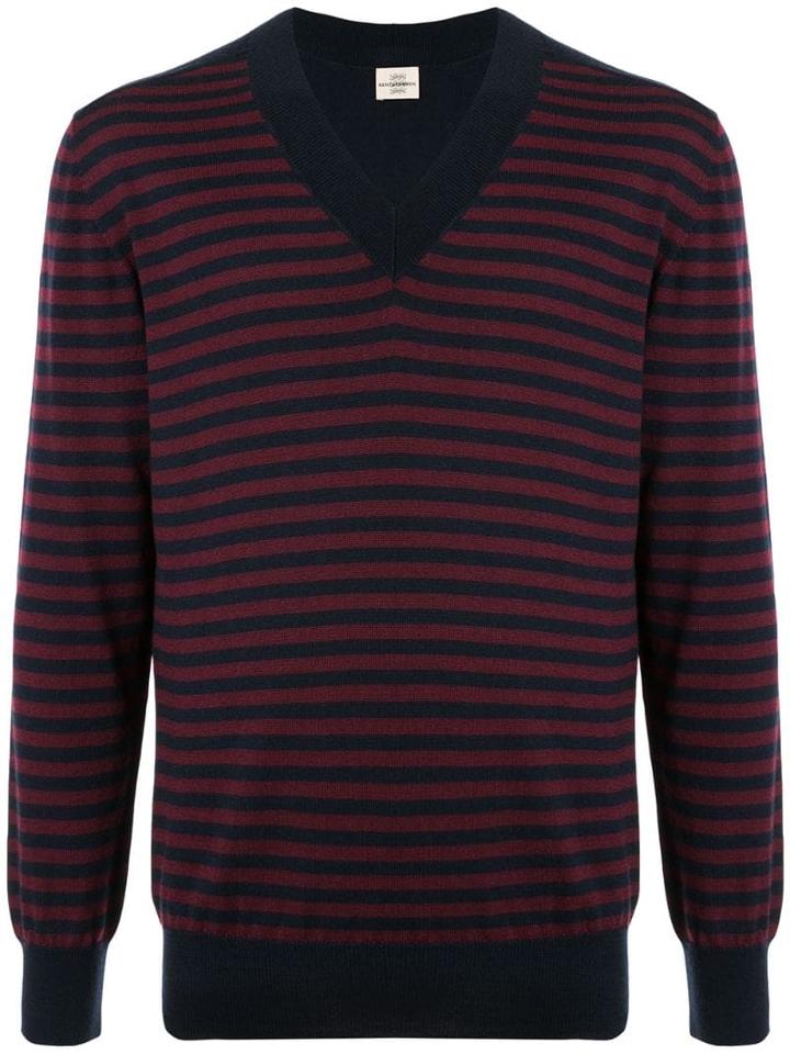 Kent & Curwen V-neck Striped Jumper - Red