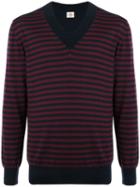 Kent & Curwen V-neck Striped Jumper - Red