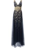 Marchesa Notte Lace Detail Gown, Women's, Size: 6, Black, Nylon