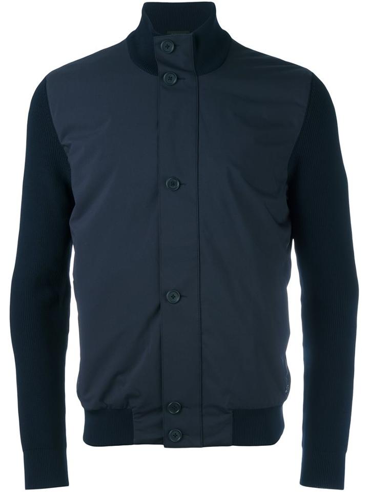 Z Zegna Stand Up Collar Contrast Jacket, Men's, Size: Medium, Blue, Polyester/polyamide