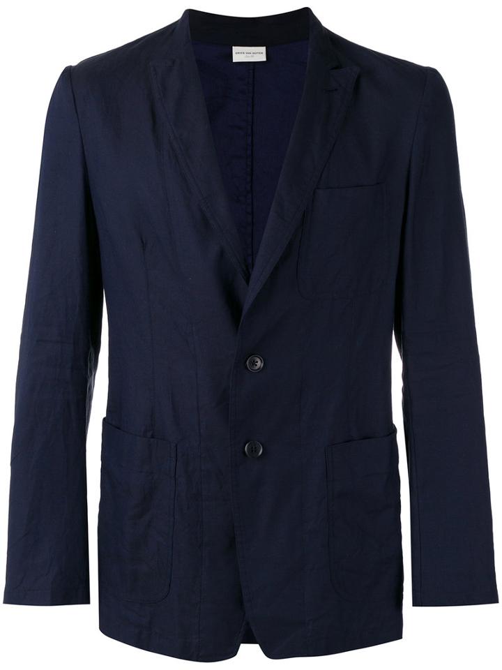Dries Van Noten Single Breasted Formal Blazer, Men's, Size: 46, Blue, Cotton/linen/flax