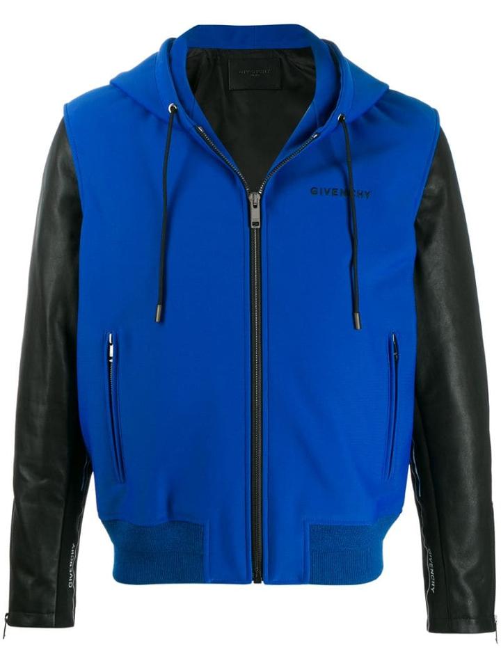 Givenchy Leather Sleeve Hooded Jacket - Blue