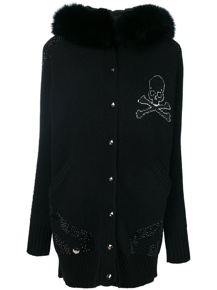 Philipp Plein - Skull Mink Fur Hooded Coat - Women - Mink Fur/polyamide/polyester/merino - S, Black, Mink Fur/polyamide/polyester/merino