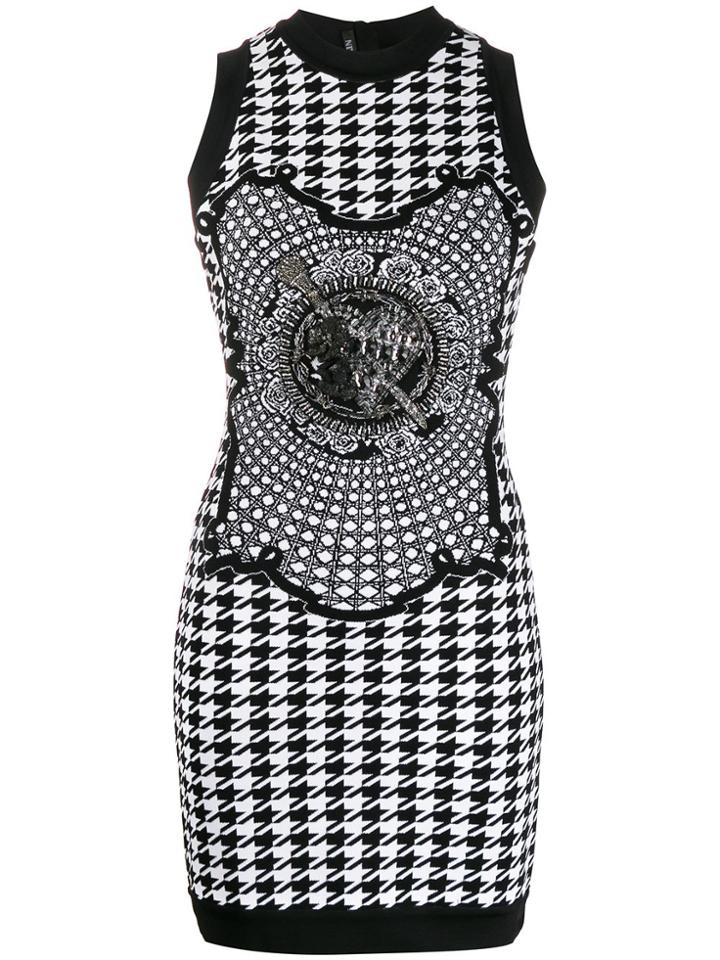 Balmain Embellished Houndstooth Knit Dress - Black