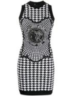 Balmain Embellished Houndstooth Knit Dress - Black