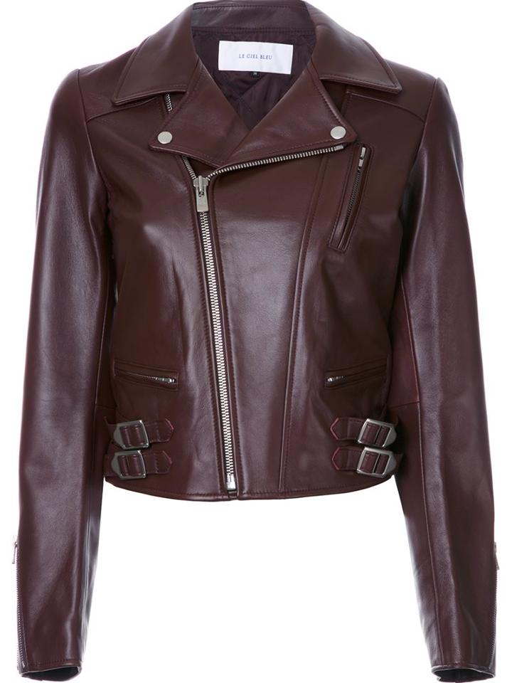 Le Ciel Bleu 'lamb Leather Riders' Jacket, Women's, Size: 38, Red, Sheep Skin/shearling