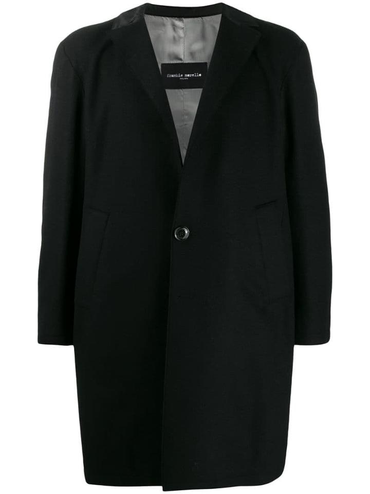 Frankie Morello Logo Patch Single-breasted Coat - Black