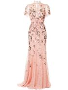 Jenny Packham Embellished Floral Gown - Pink & Purple