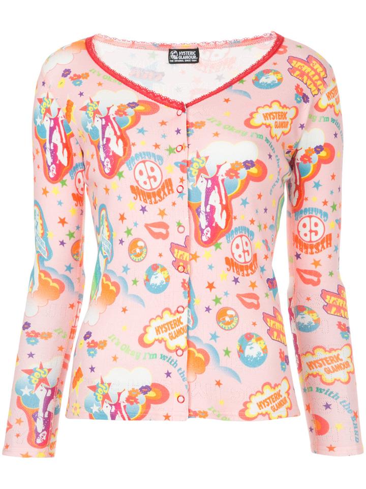 Hysteric Glamour Snap Button Printed Top - Pink & Purple