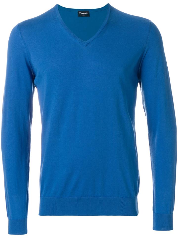 Drumohr V-neck Slim Fit Jumper - Blue