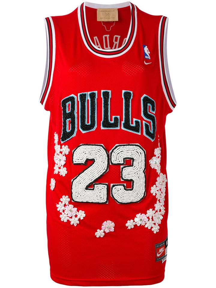 Night Market - 'bulls 22' Long Nba Embellished Tank Top - Women - Polyester - One Size, Women's, Red, Polyester