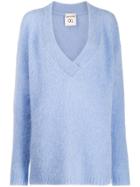 Semicouture Oversized V-neck Knit Sweater - Blue