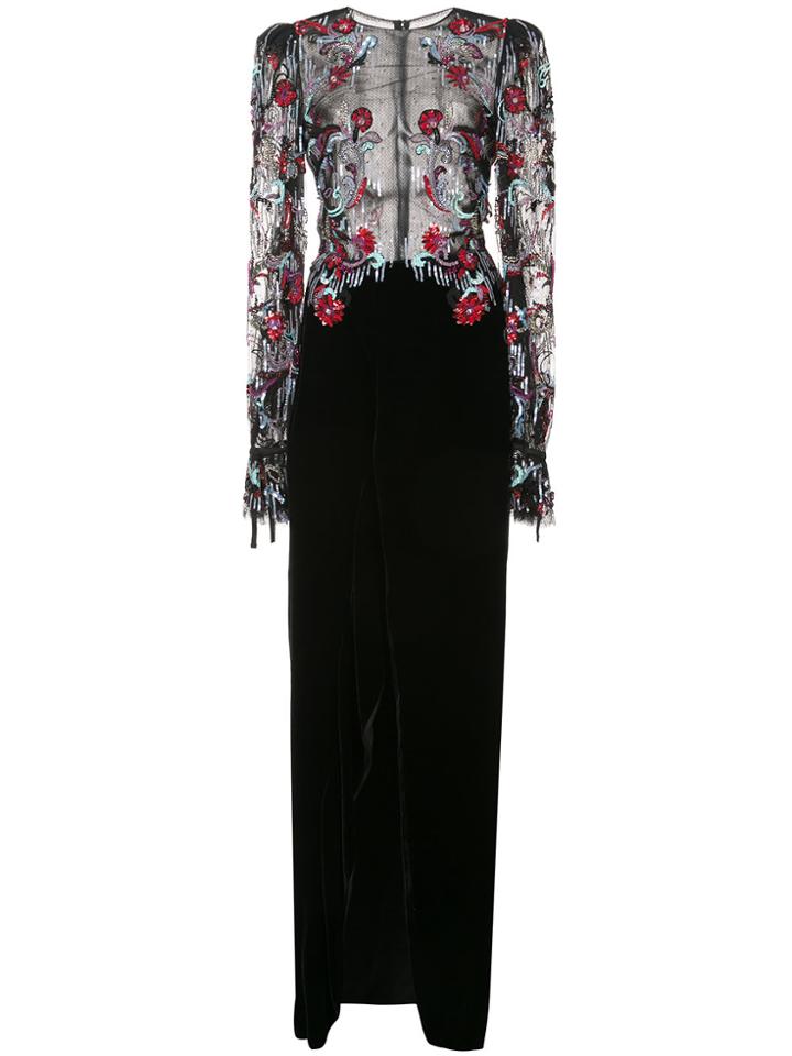Monique Lhuillier Long Floral Gown - Black