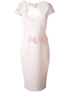 Rhea Costa - Lace Peplum Dress - Women - Cotton/viscose - 44, Pink/purple, Cotton/viscose