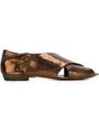 Silvano Sassetti Crossed Front Flat Sandals, Women's, Size: 37, Brown, Calf Leather