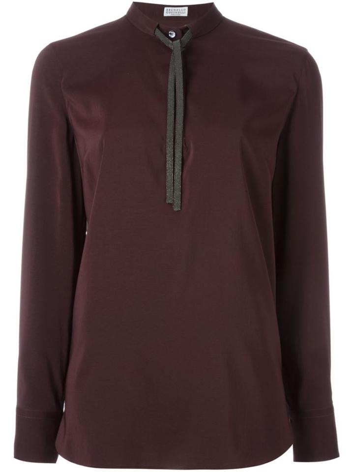 Brunello Cucinelli Metallic Tie Blouse, Women's, Size: Small, Pink/purple, Silk/spandex/elastane