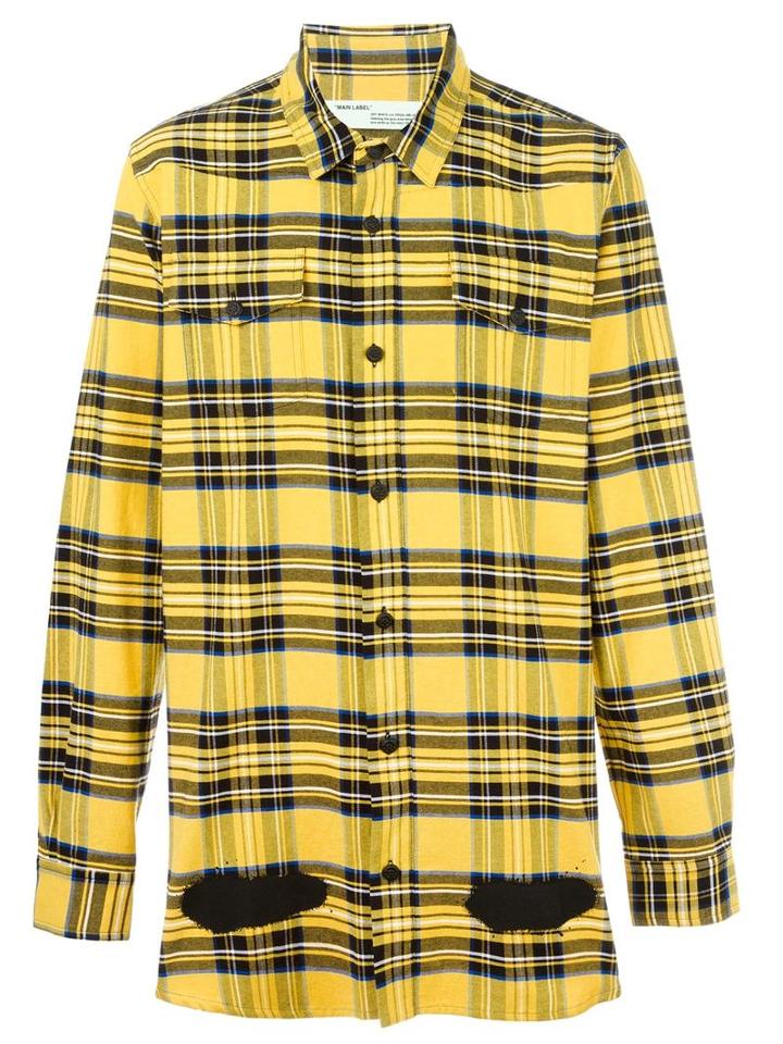 Off-white Checked Shirt, Men's, Size: Medium, Yellow/orange, Cotton