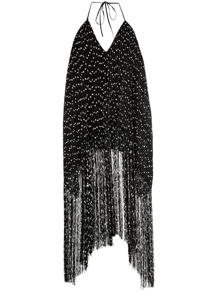 Jacquemus Spot Print Cotton Blend Fringed Halter Dress - Black