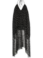Jacquemus Spot Print Cotton Blend Fringed Halter Dress - Black