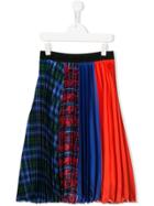 Msgm Kids Teen Colour-block Pleated Skirt - Blue