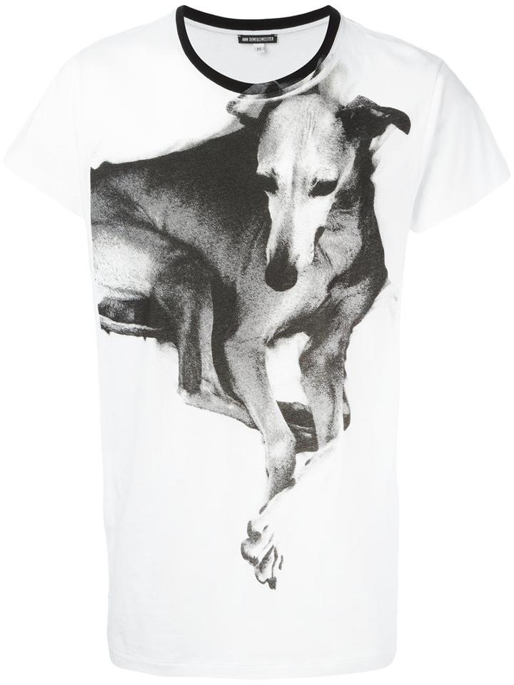 Ann Demeulemeester Dog Print T-shirt, Men's, Size: Large, White, Cotton