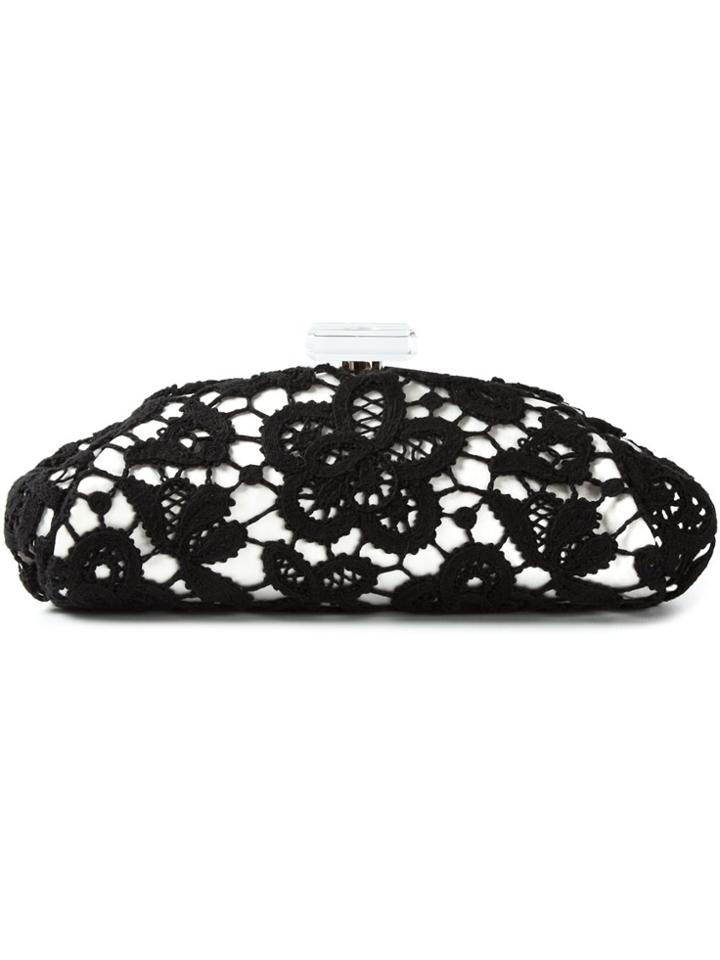 Chanel Vintage Large Floral Lace Clutch - Black